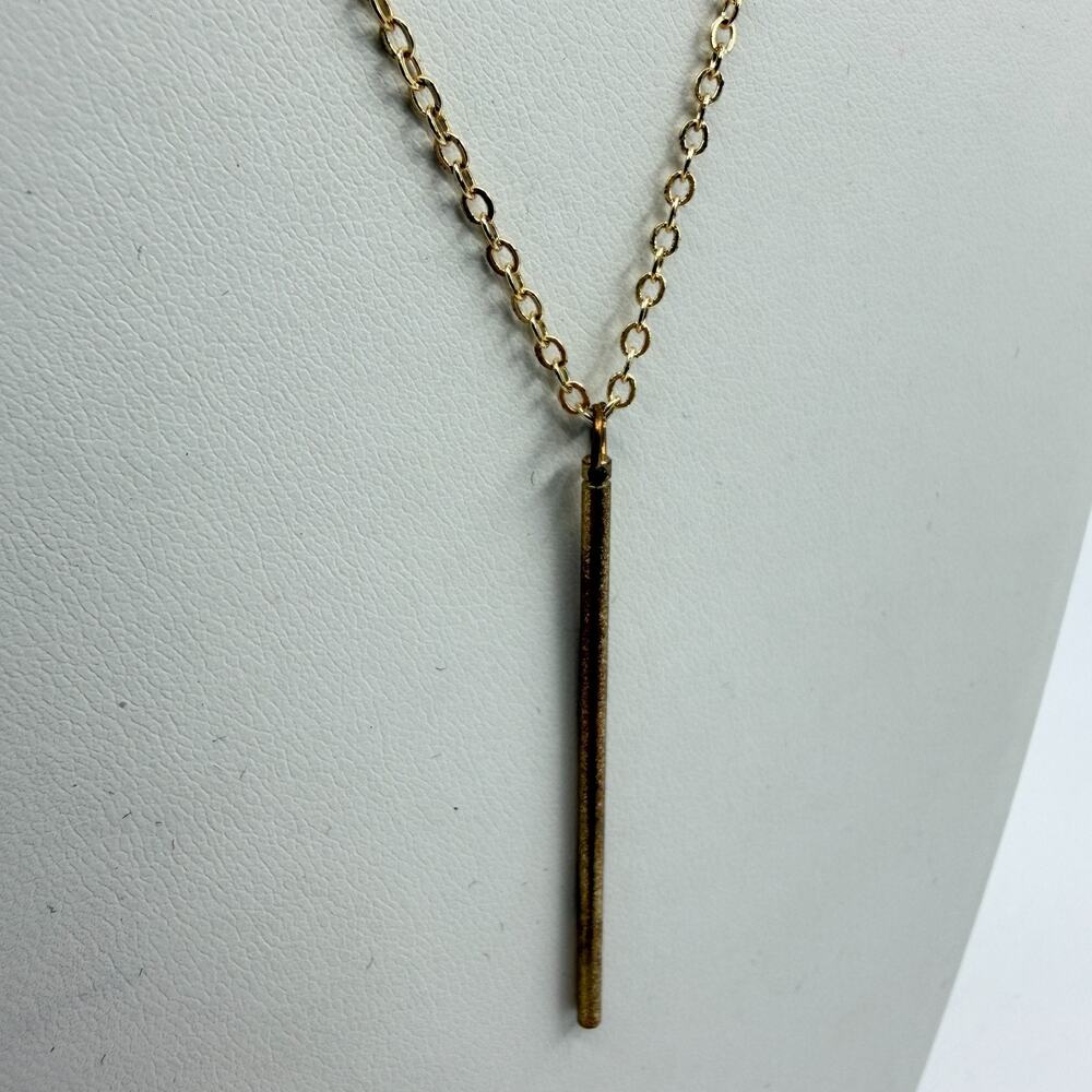 Gold Tone Minimalist Bar Pendant Necklace Essential Layering Statement Dainty - Picture 3 of 10